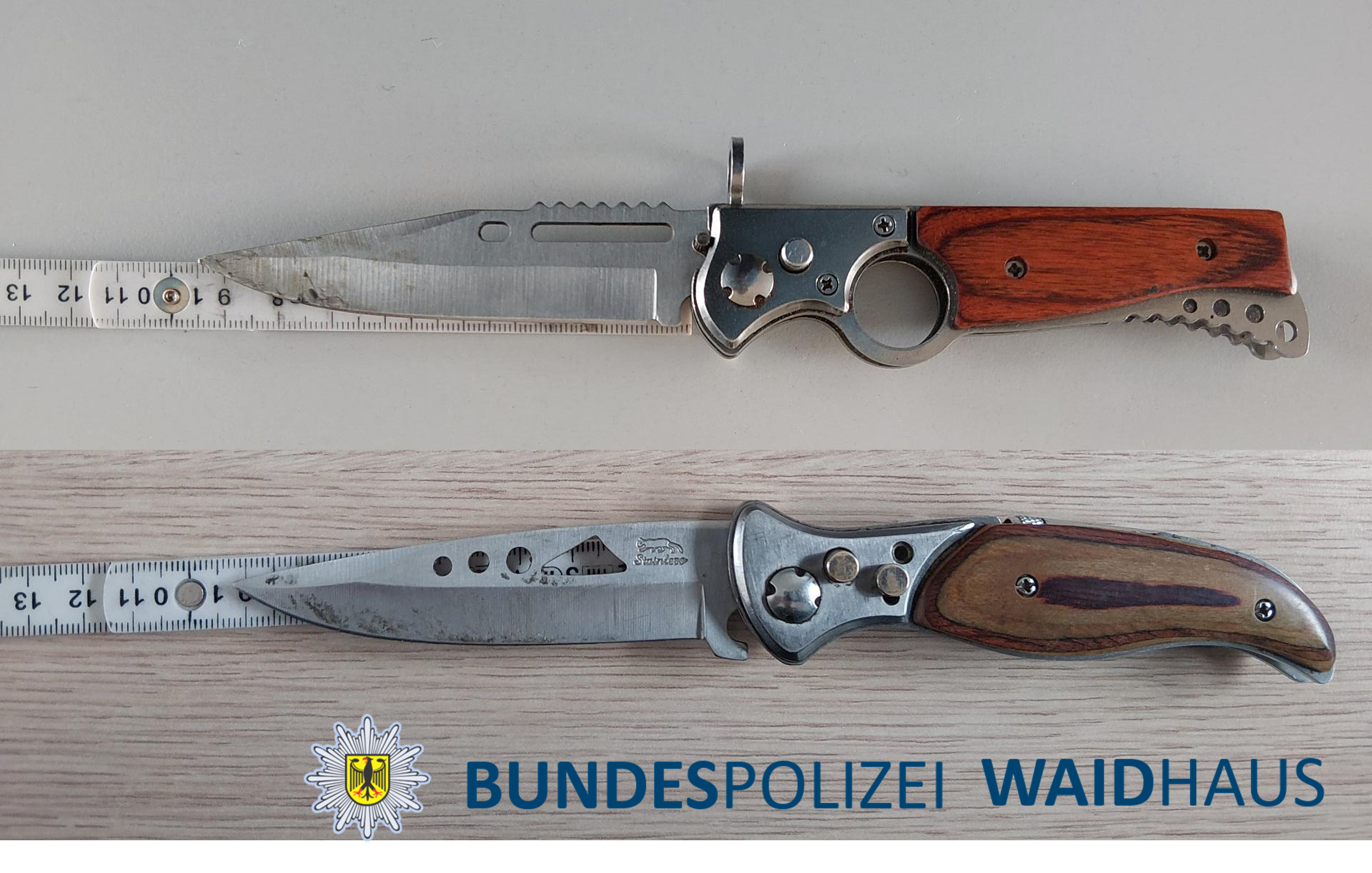 Bundespolizei beschlagnahmt zwei verbotene Springmesser in Waidhaus