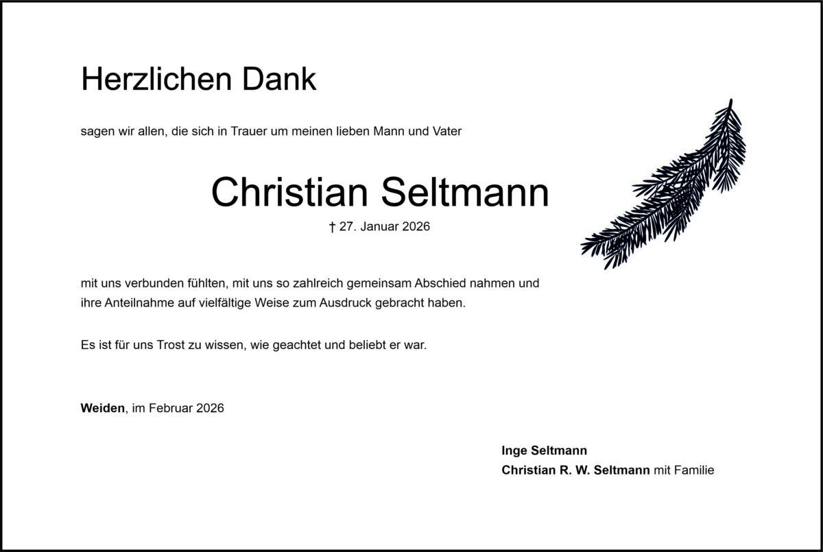 Danksagung Christian Seltmann, Weiden
