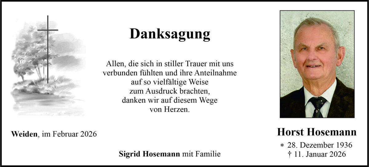 Danksagung Horst Hosemann, Weiden
