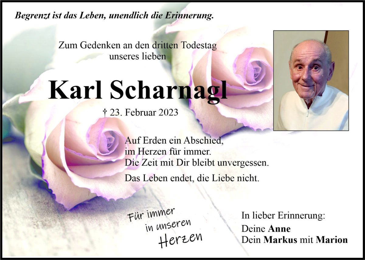 Gedenkanzeige Karl Scharnagl, Neustadt/WN