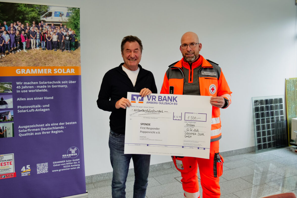 Grammer Solar unterstützt First Responder Poppenricht mit 1.500 Euro