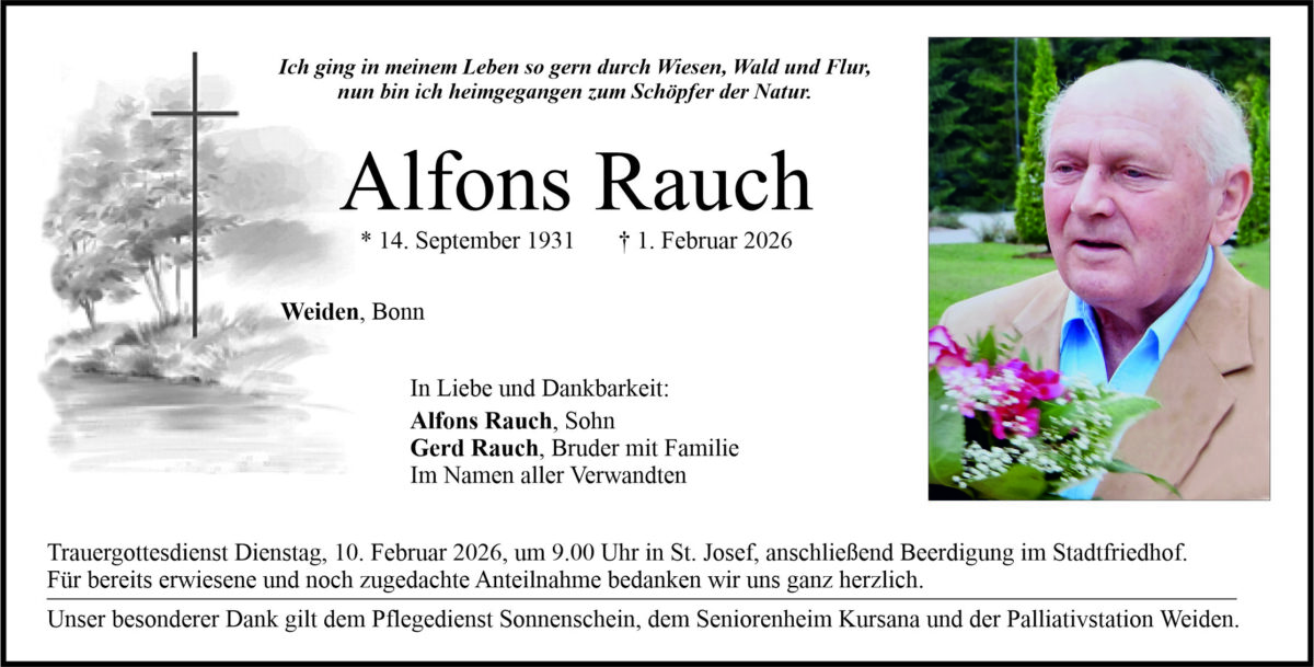 Traueranzeige Alfons Rauch, Weiden