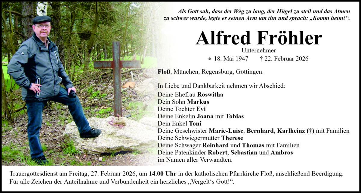 Traueranzeige Alfred Fröhler, Floß