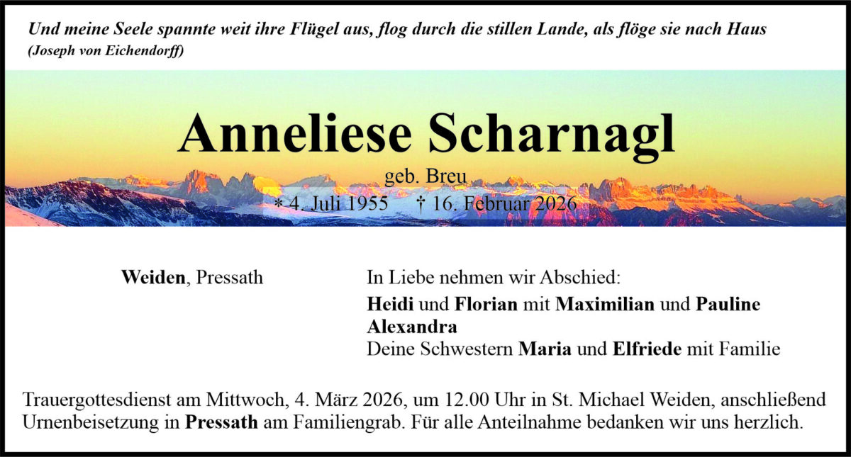 Traueranzeige Anneliese Scharnagl, Weiden