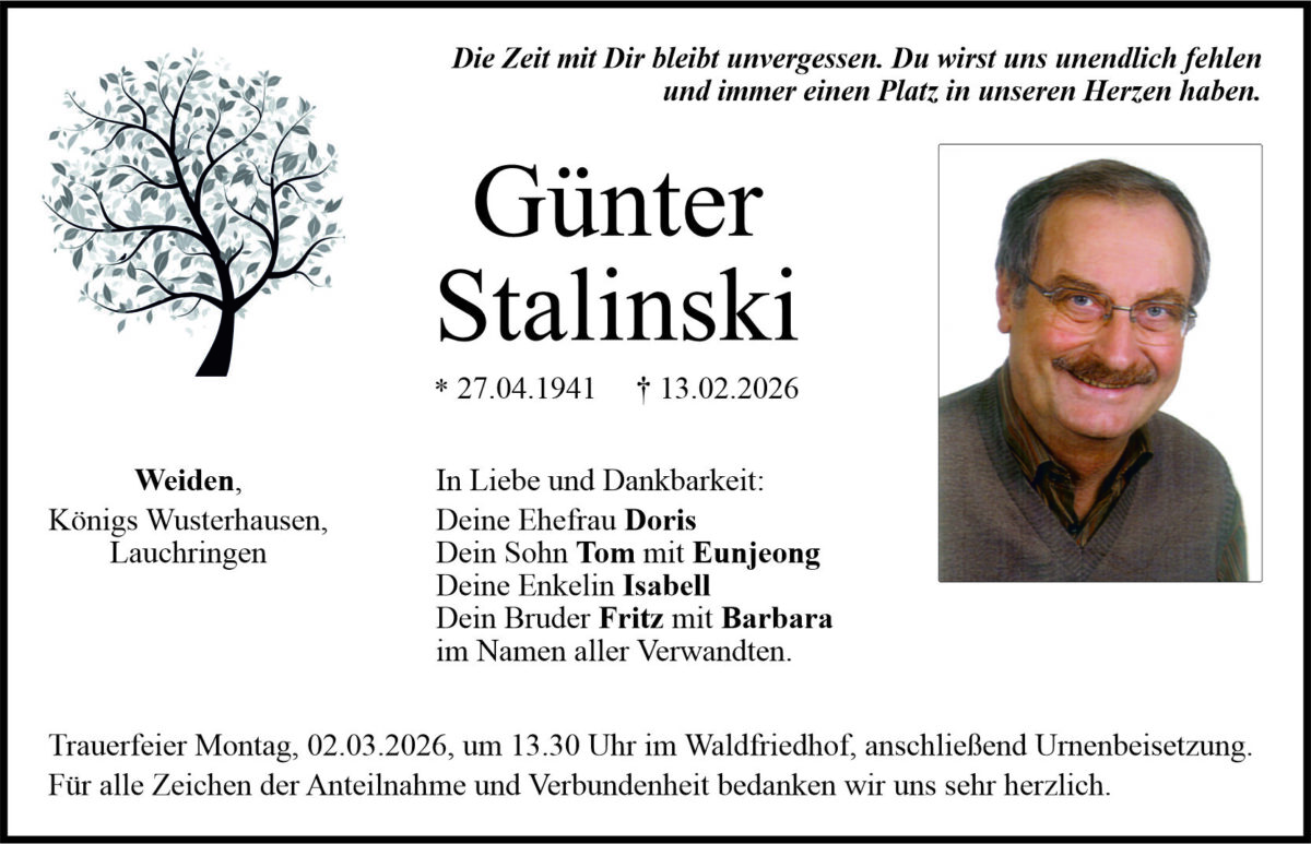 Traueranzeige Günter Stalinski, Weiden