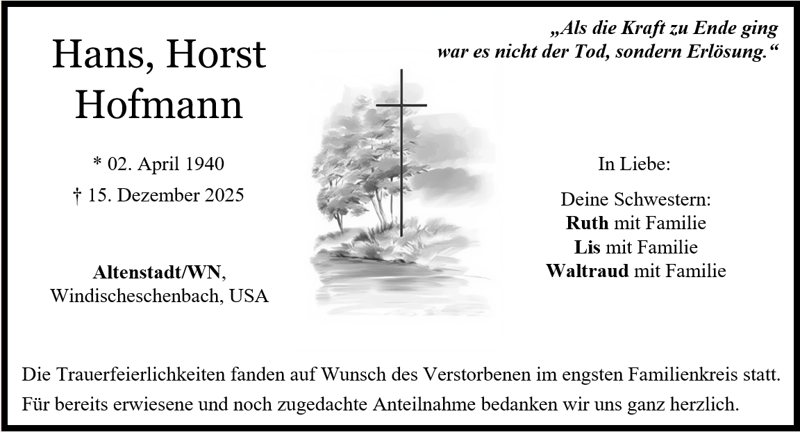 Traueranzeige Hans Hofmann, Altenstadt/WN