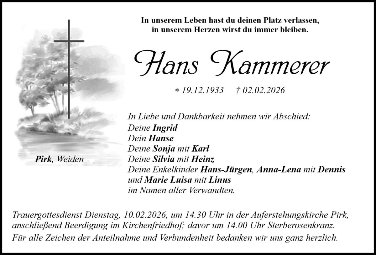 Traueranzeige Hans Kammerer, Pirk