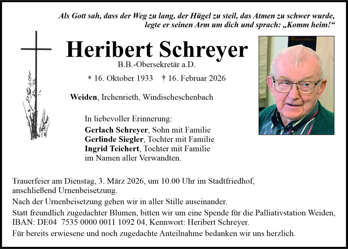 Traueranzeige Heribert Schreyer, Weiden