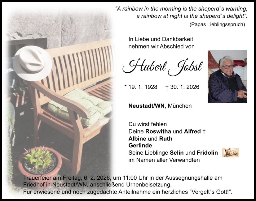 Traueranzeige Hubert Jobst, Neustadt/WN