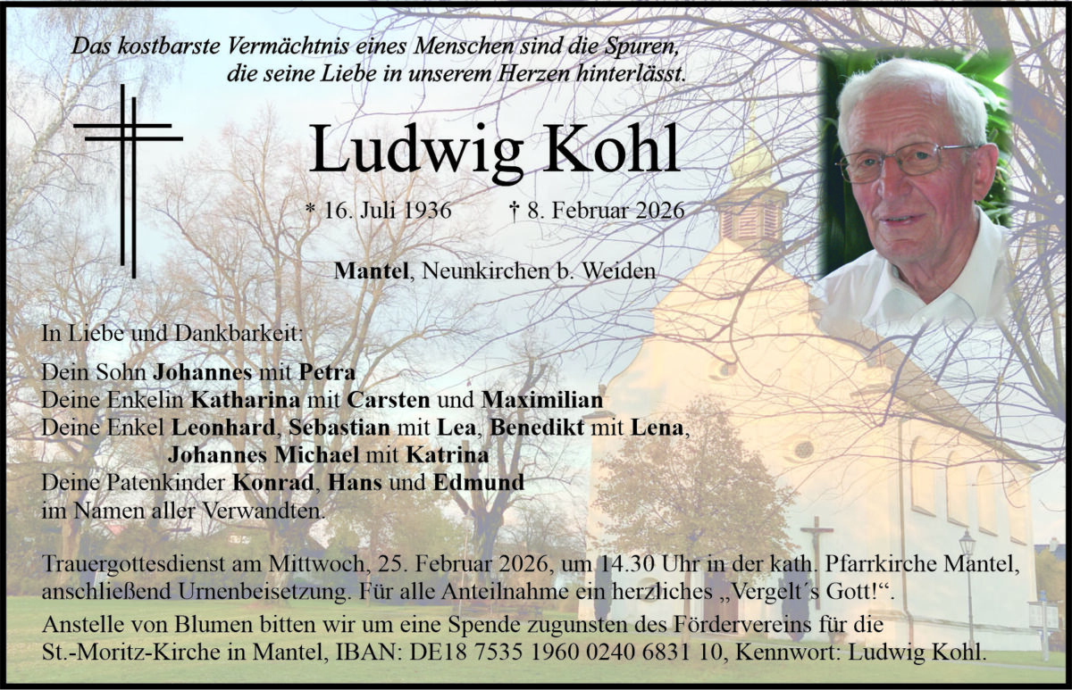 Traueranzeige Ludwig Kohl, Mantel