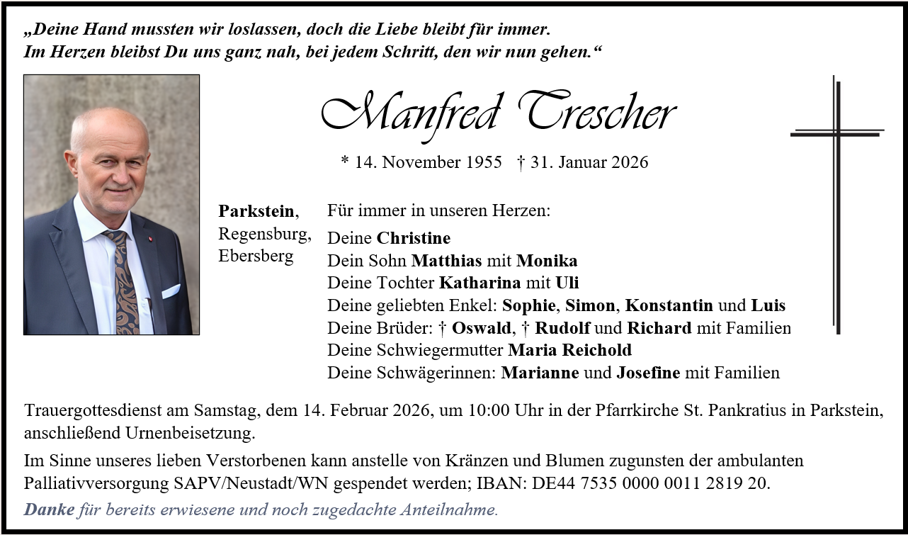 Traueranzeige Manfred Trescher, Parkstein