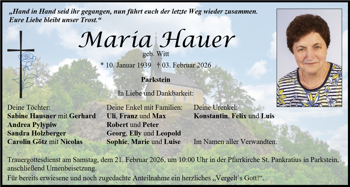 Traueranzeige Maria Hauer, Parkstein