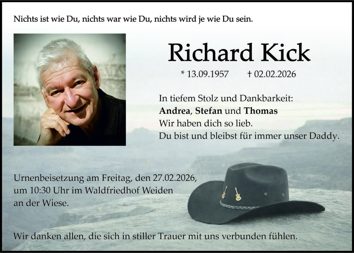 Traueranzeige Richard Kick, Weiden