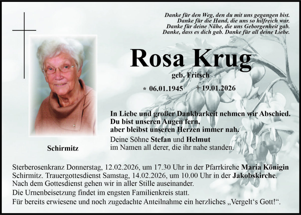 Traueranzeige Rosa Krug, Schirmitz