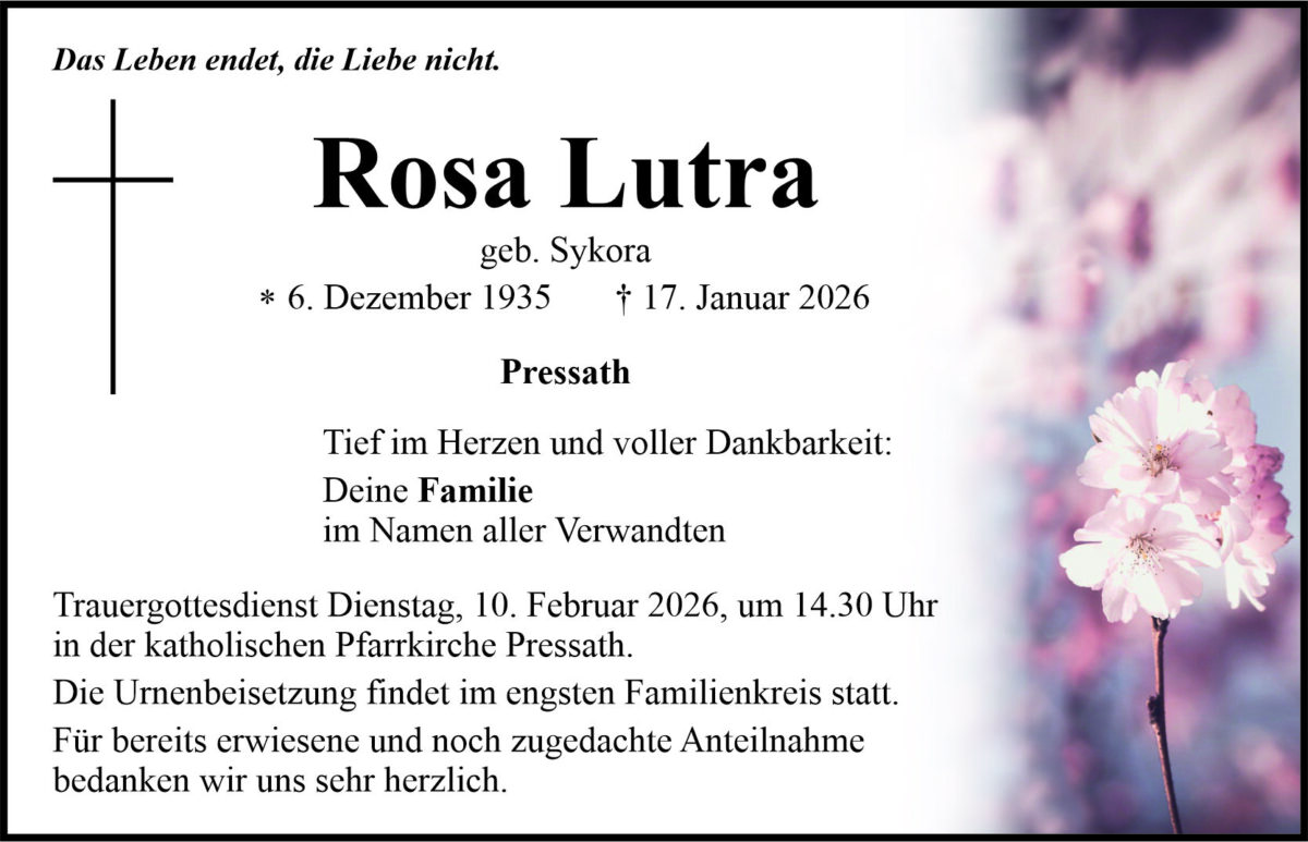 Traueranzeige Rosa Lutra, Pressath