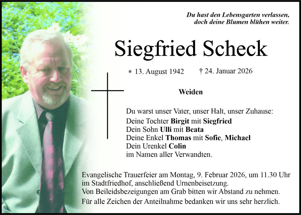 Traueranzeige Siegfried Scheck, Weiden