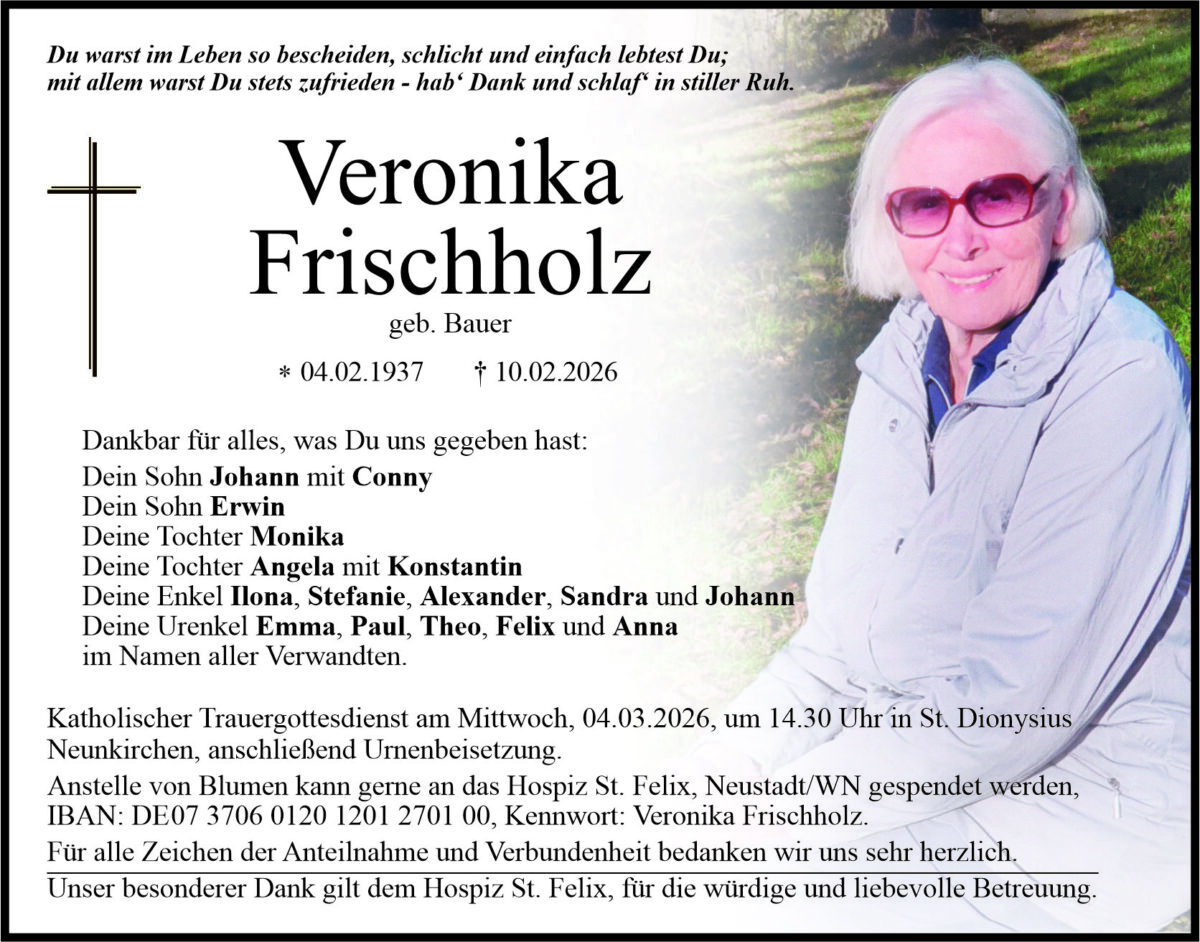 Traueranzeige Veronika Frischholz, Weiden