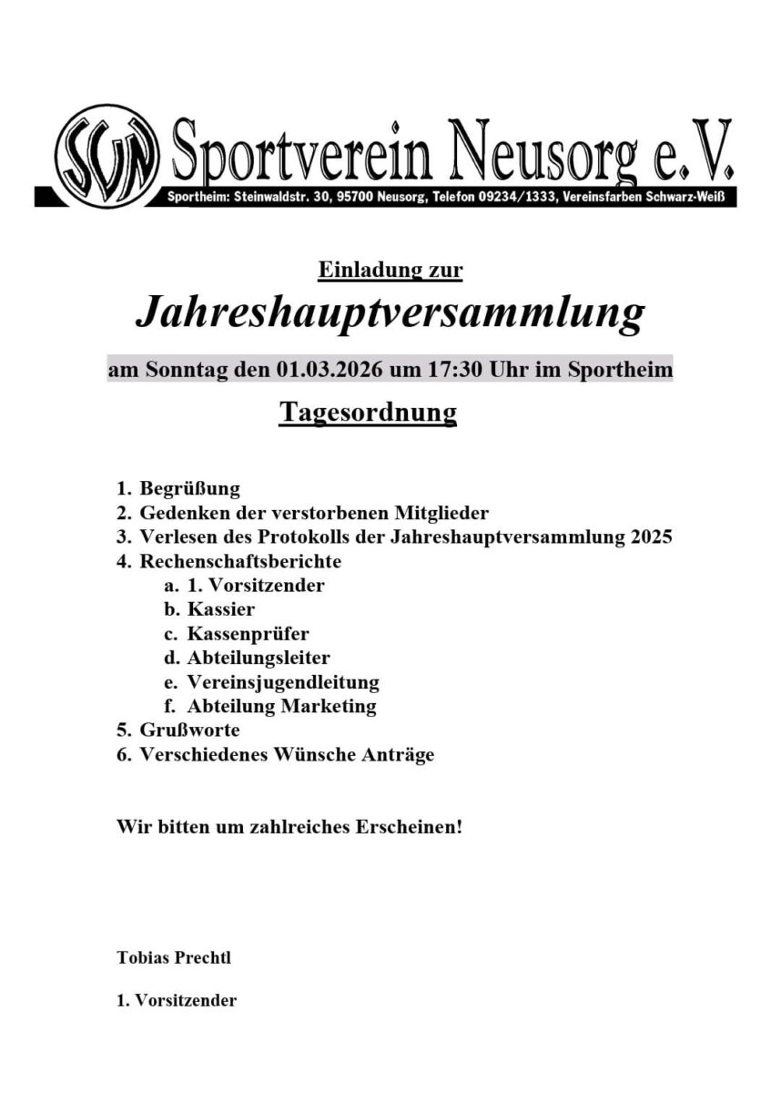 Jahreshauptversammlung SV Neusorg
