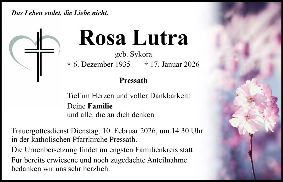 Traueranzeige Rosa Lutra, Pressath
