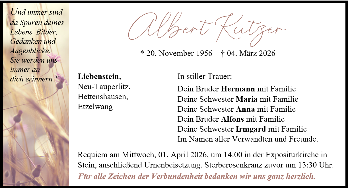 Traueranzeige Albert Kutzer, Liebenstein