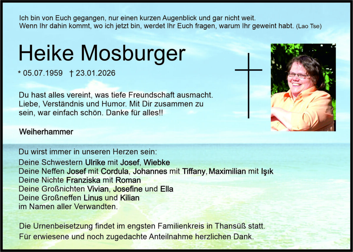 Traueranzeige Heike Mosburger, Weiherhammer