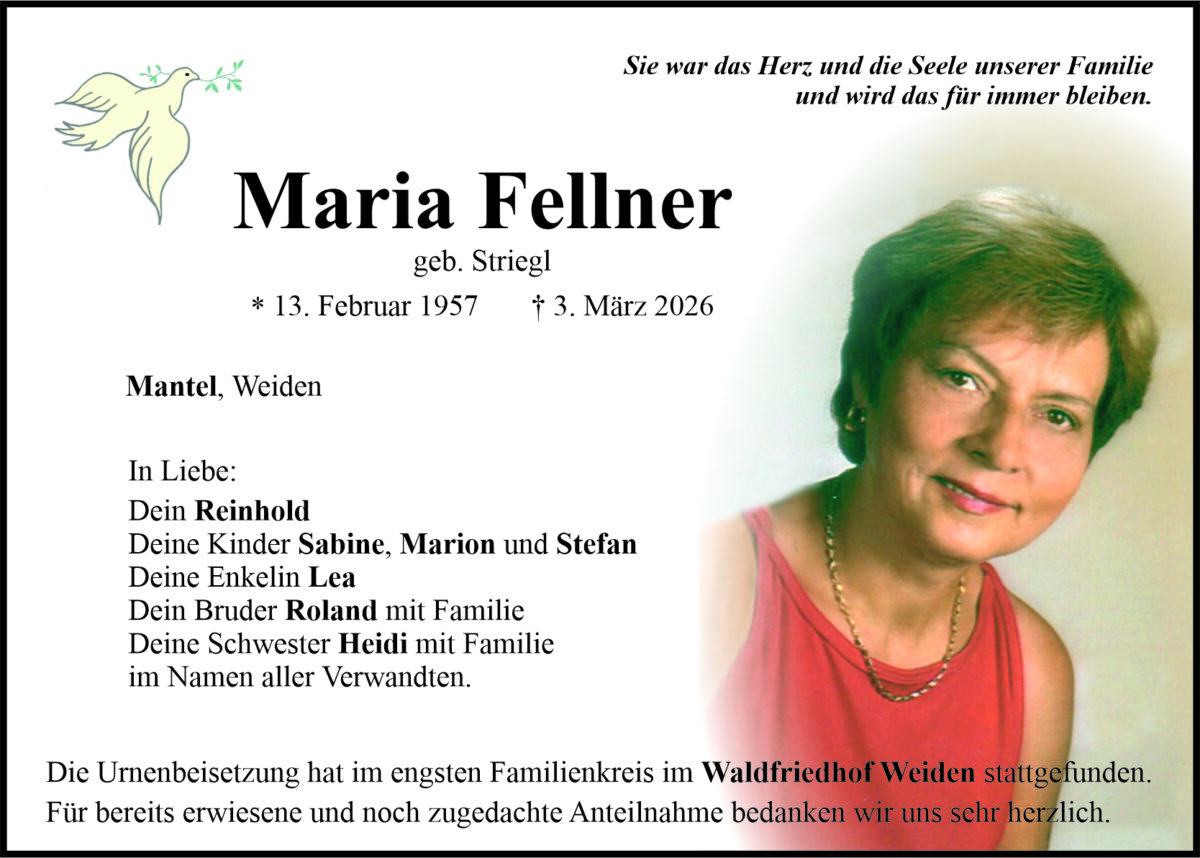 Traueranzeige Maria Fellner, Mantel