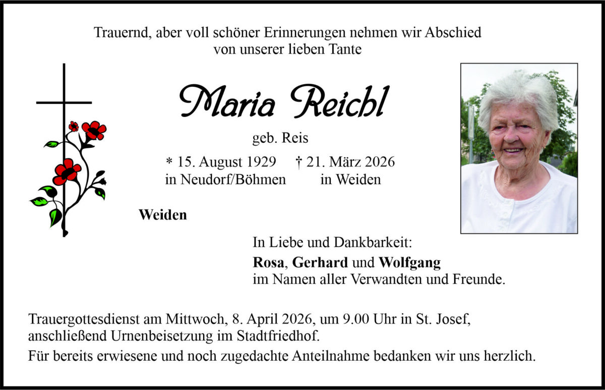 Traueranzeige Maria Reichl, Weiden