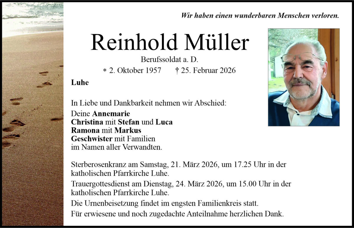 Traueranzeige Reinhold Müller, Luhe