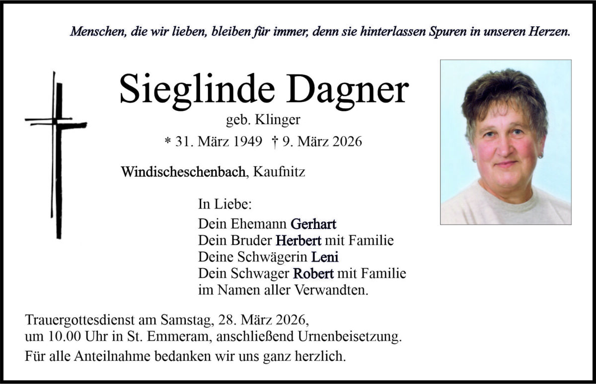 Traueranzeige Sieglinde Dagner, Windischeschenbach