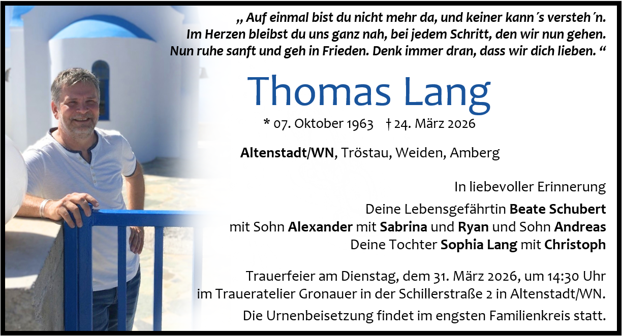 Traueranzeige Thomas Lang, Altenstadt/WN