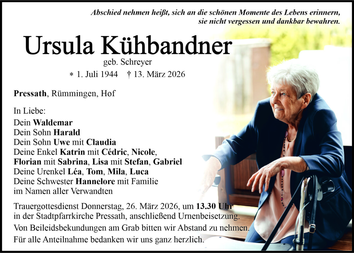 Traueranzeige Ursula Kühbandner, Pressath