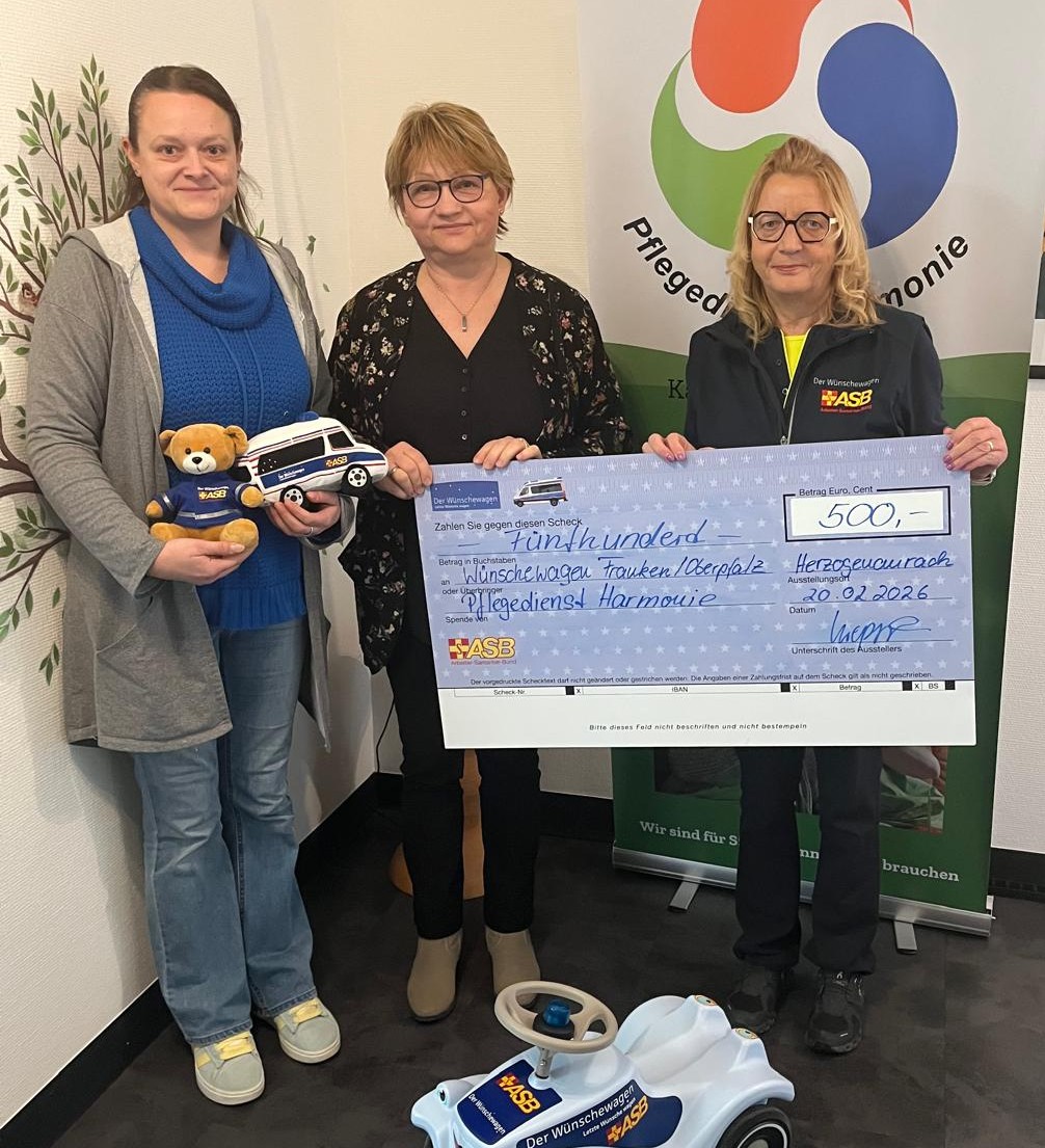 Pflegedienst Harmonie spendet erneut 500 Euro für Wünschewagen in Altenstadt