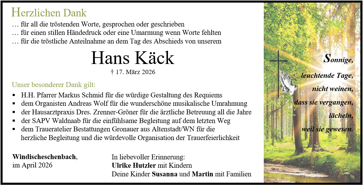 Danksagung Hans Käck, Windischeschenbach
