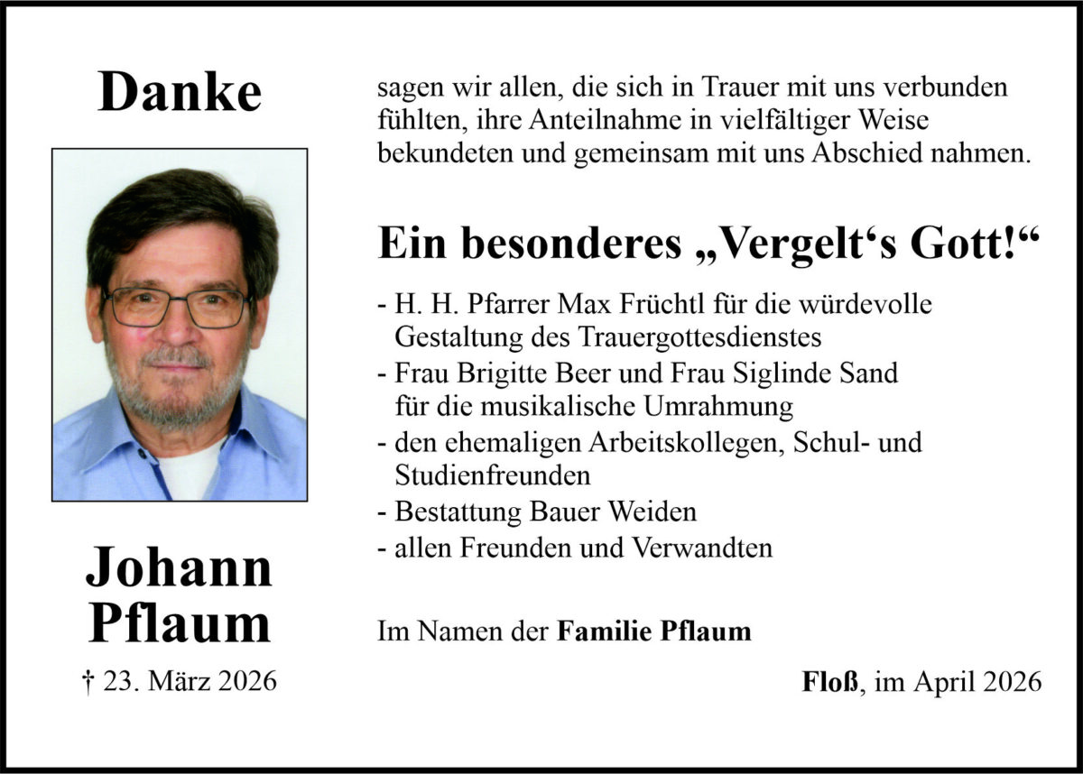 Danksagung Johann Pflaum, Floß