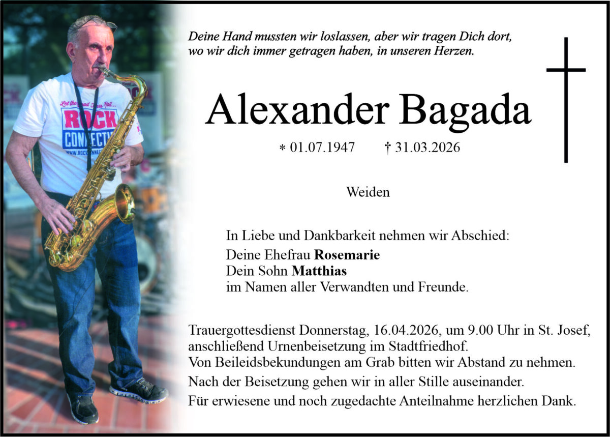 Traueranzeige Alexander Bagada, Weiden