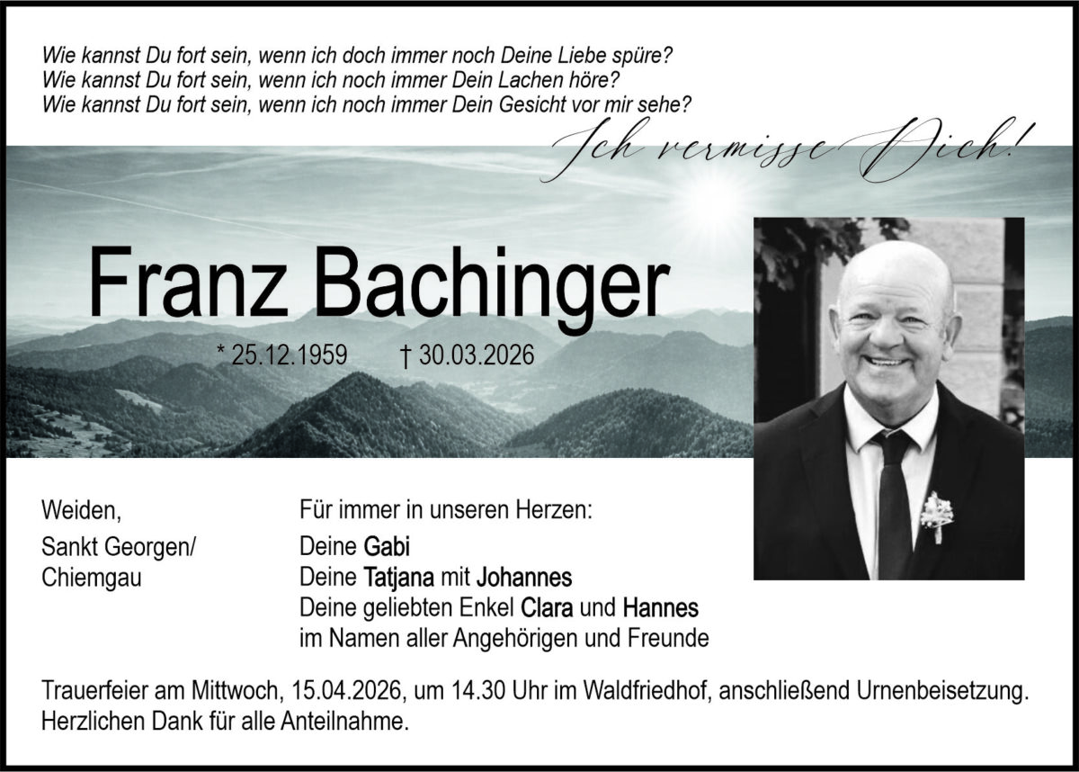 Traueranzeige Franz Bachinger, Weiden