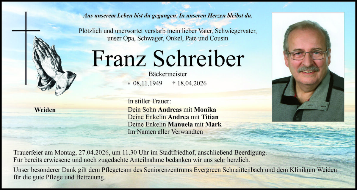 Traueranzeige Franz Schreiber, Weiden