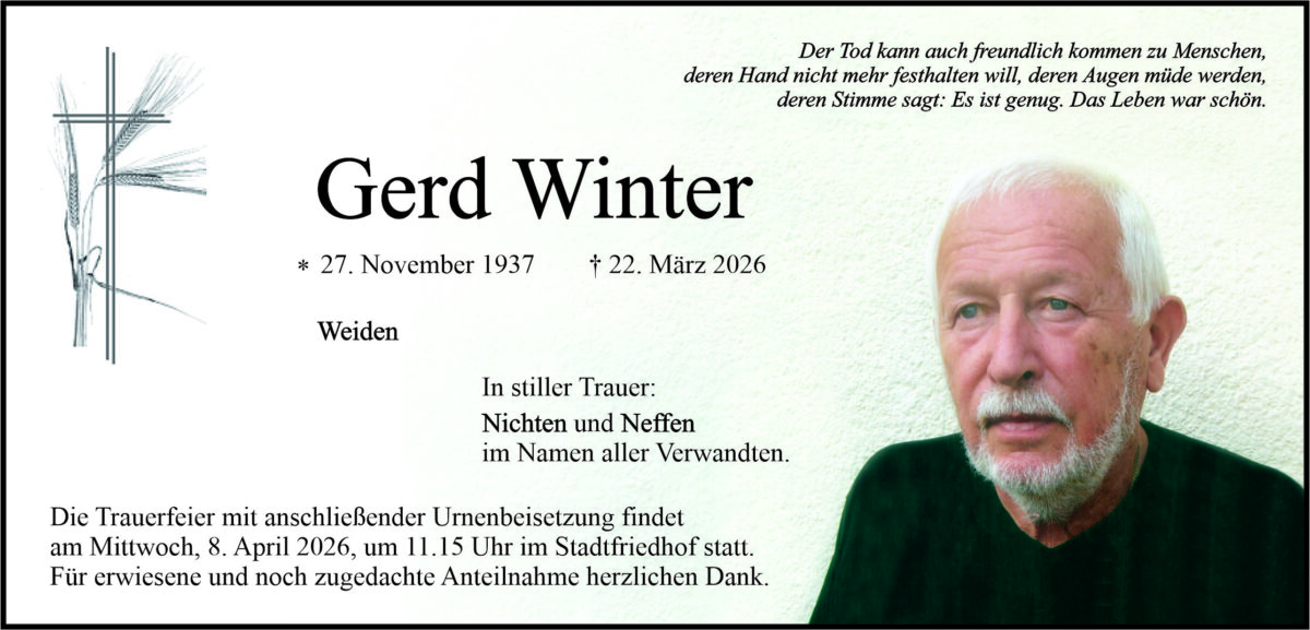 Traueranzeige Gerd Winter, Weiden