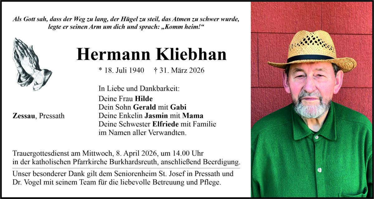 Traueranzeige Hermann Kliebhan, Zessau