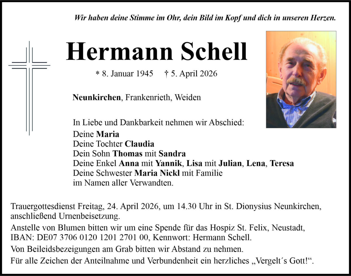 Traueranzeige Hermann Schell, Neunkirchen