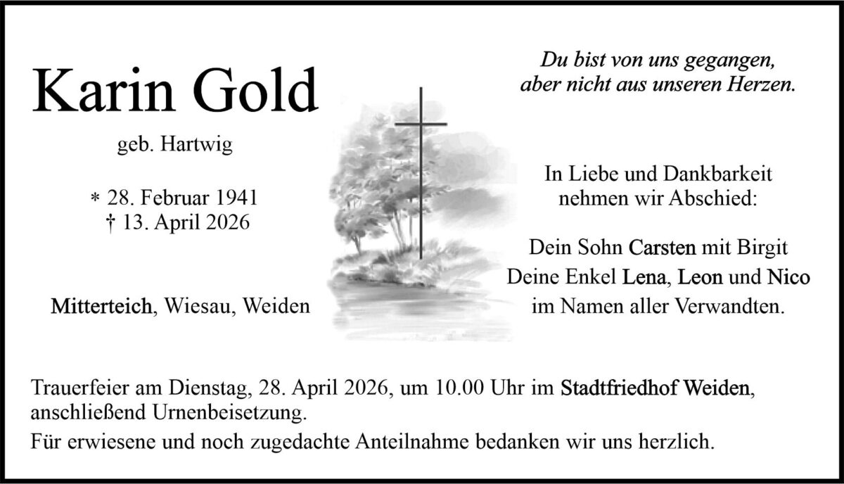 Traueranzeige Karin Gold, Mitterteich