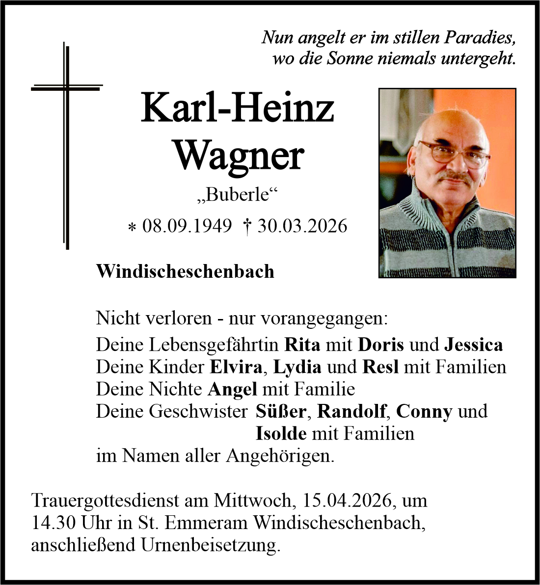 Traueranzeige Karl-Heinz Wagner, Windischeschenbach