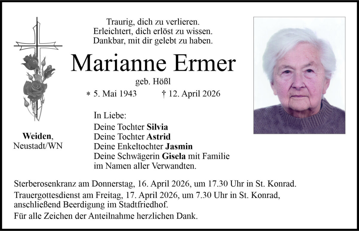 Traueranzeige Marianne Ermer, Weiden