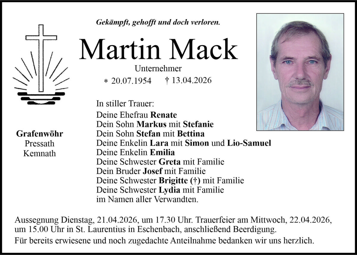Traueranzeige Martin Mack, Grafenwöhr