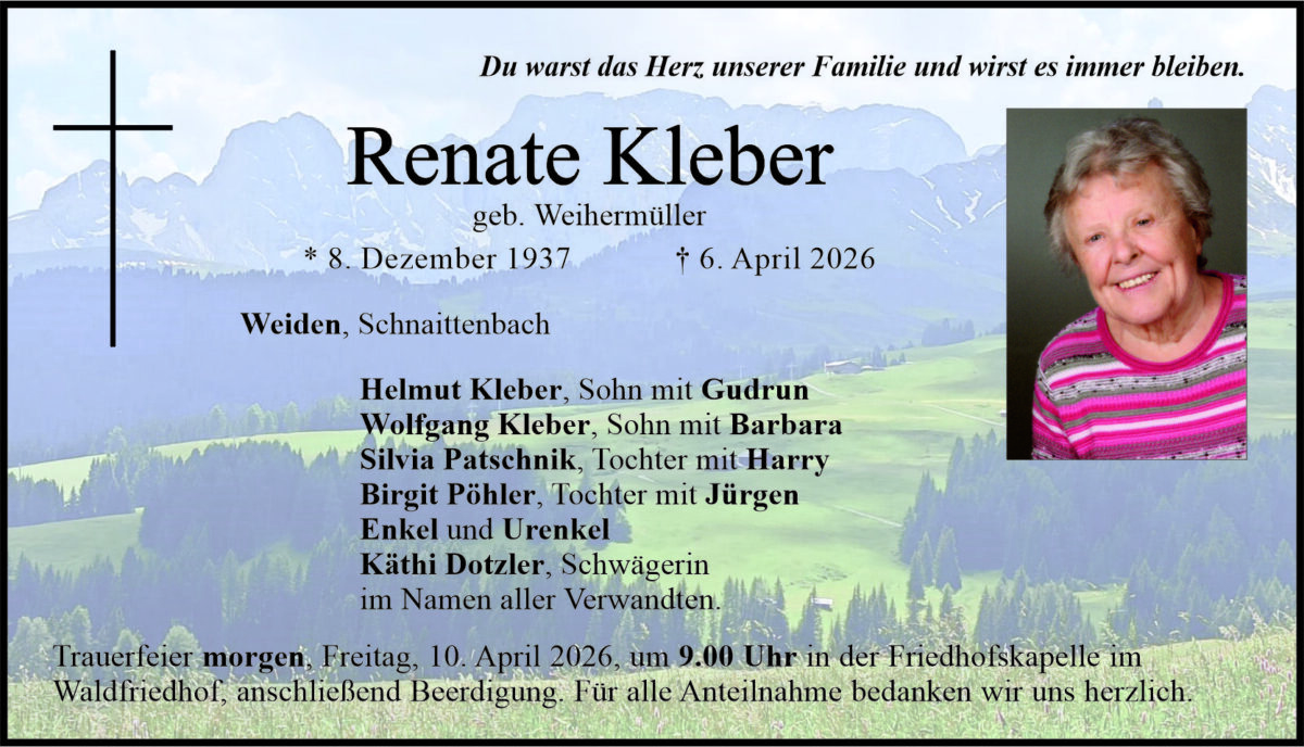 Traueranzeige Renate Kleber, Weiden