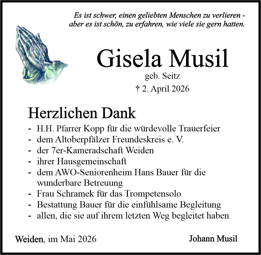 Danksagung Gisela Musil, Altenstadt