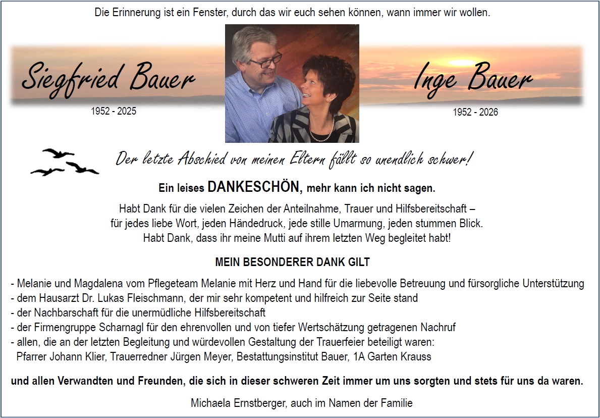 Danksagung Inge Bauer, Weiden