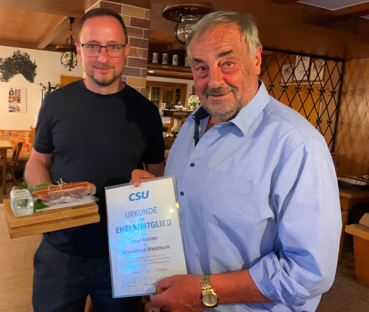 Ehrenmitgliedschaft für Altbürgermeister Beimler in Waldthurn