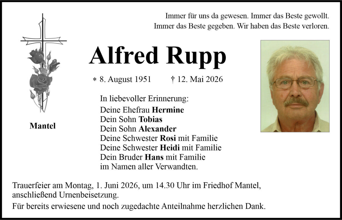 Traueranzeige Alfred Rupp, Mantel