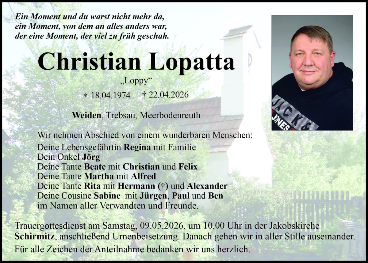 Traueranzeige Christian Lopatta, Weiden